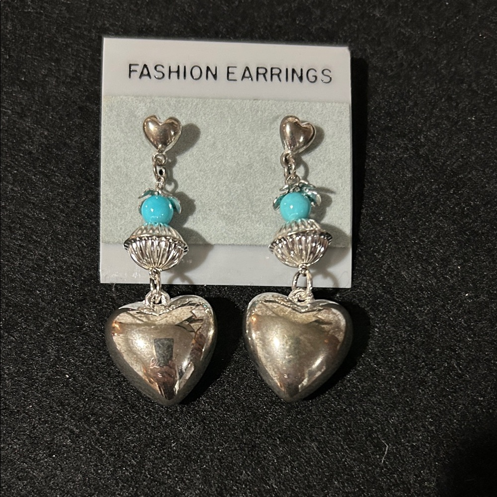 Silver and Turquoise Heart Earrings